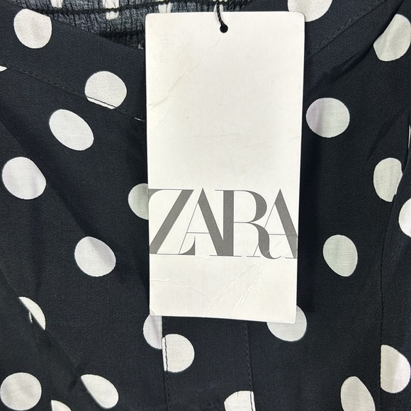 NWT Zara Black White Polka Dot Puff Sleeves Smocked Back Cropped Top size XS - Picture 5 of 12